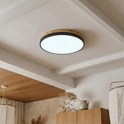 Round Wood Trim Flush Mount Ceiling Light