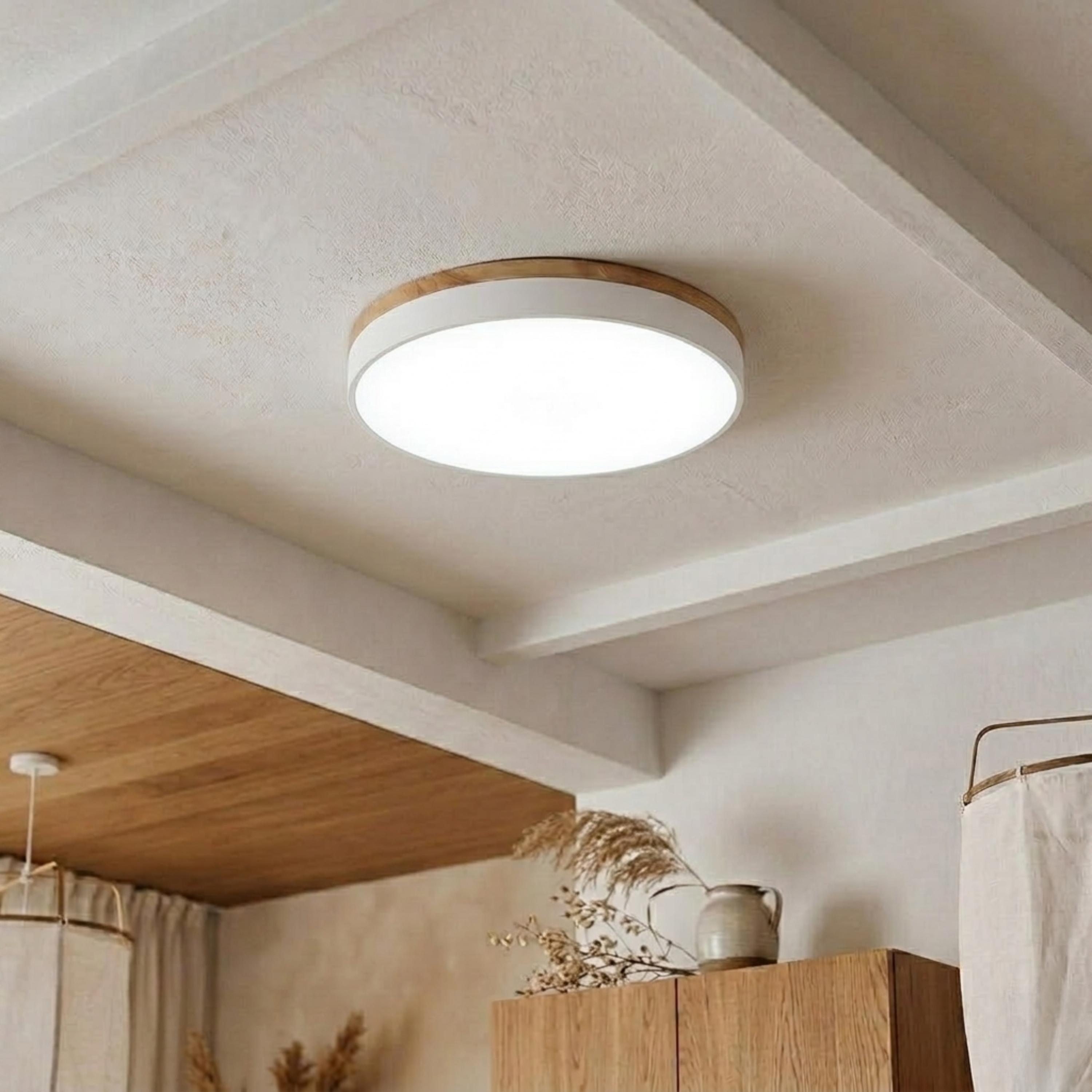 Round Wood Trim Flush Mount Ceiling Light