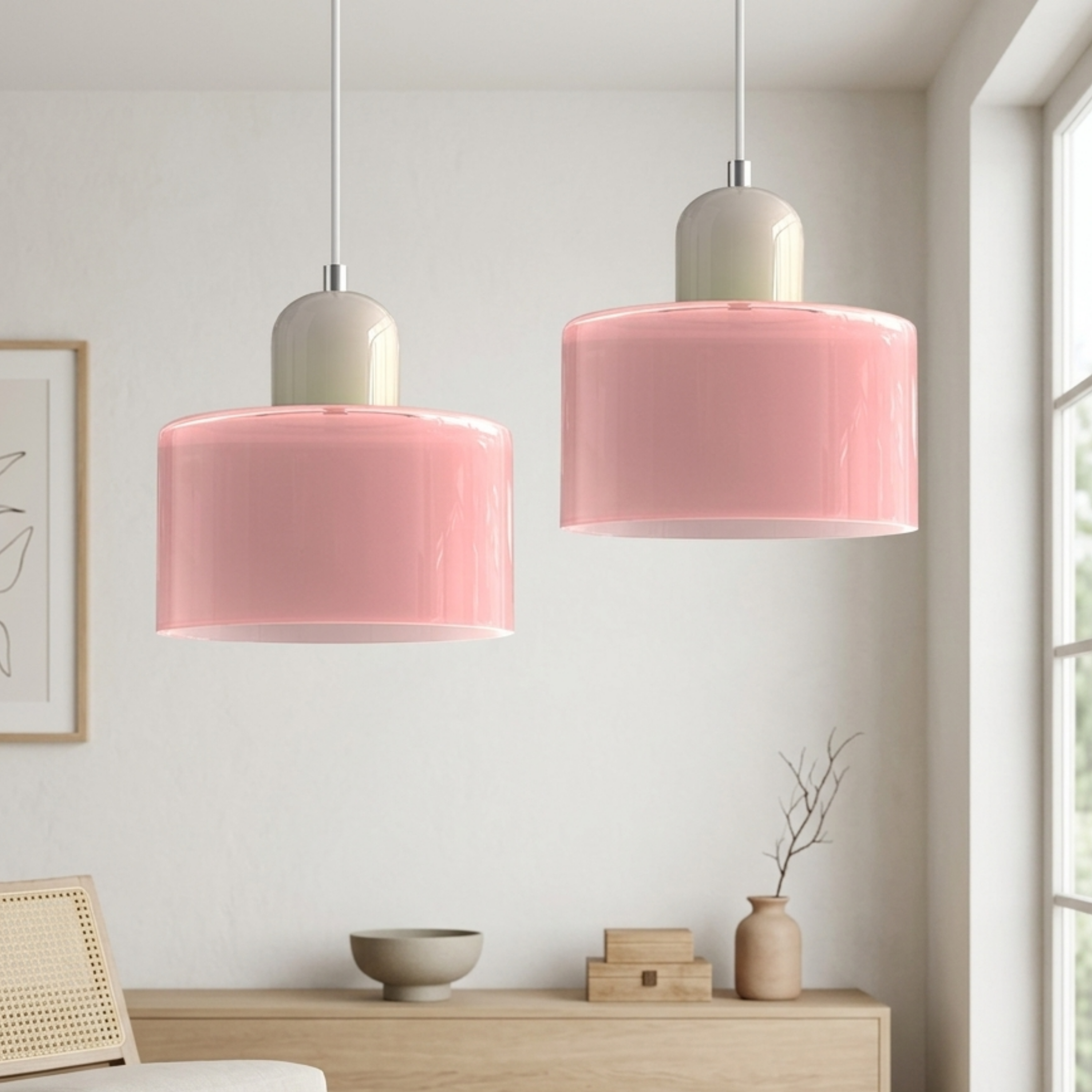 Glass Drum Pendant Light