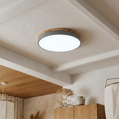 Round Wood Trim Flush Mount Ceiling Light