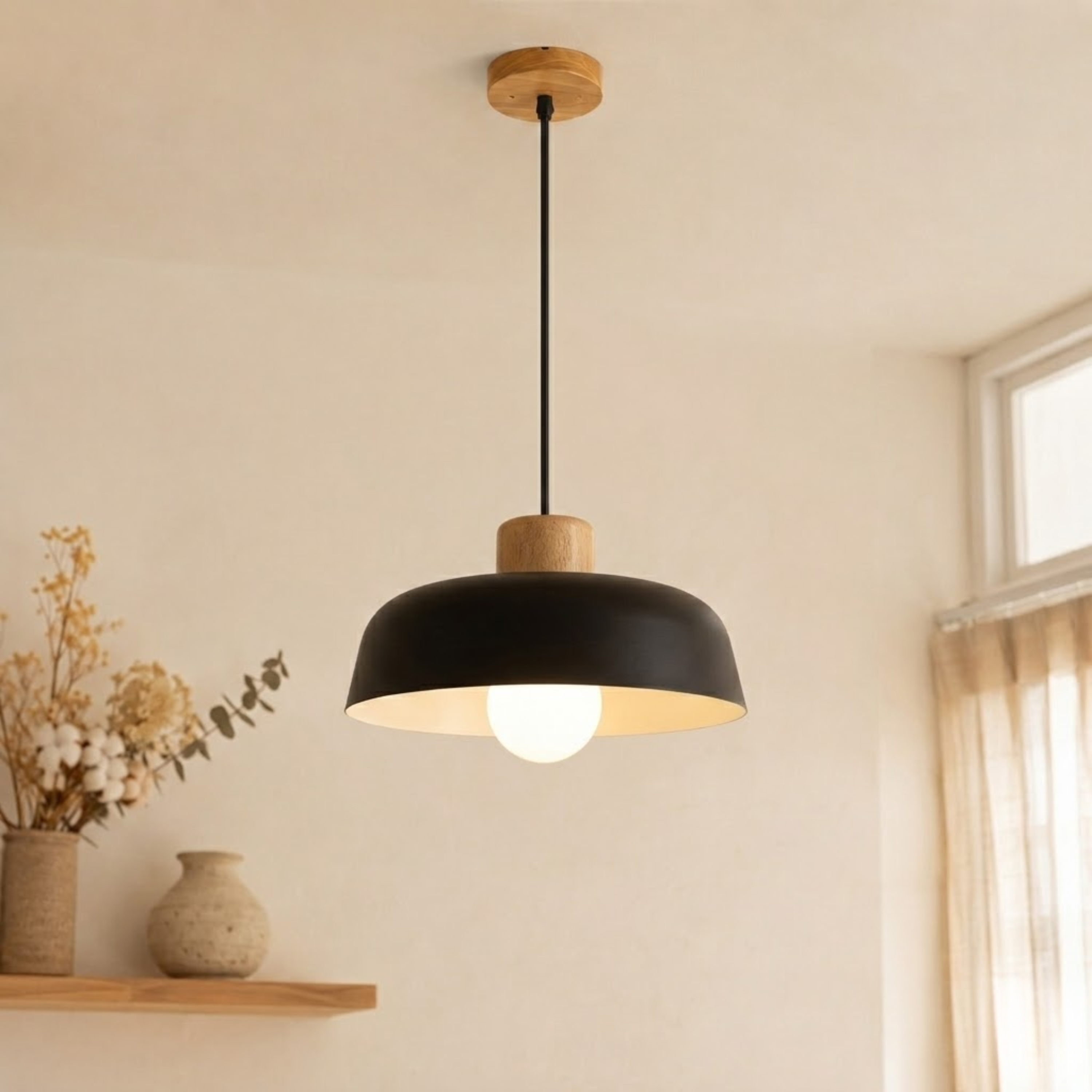 Grey Iron Wood Pendant Ceiling Light