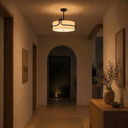 Black Fabric Semi Flush Ceiling Light