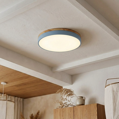 Round Wood Trim Flush Mount Ceiling Light