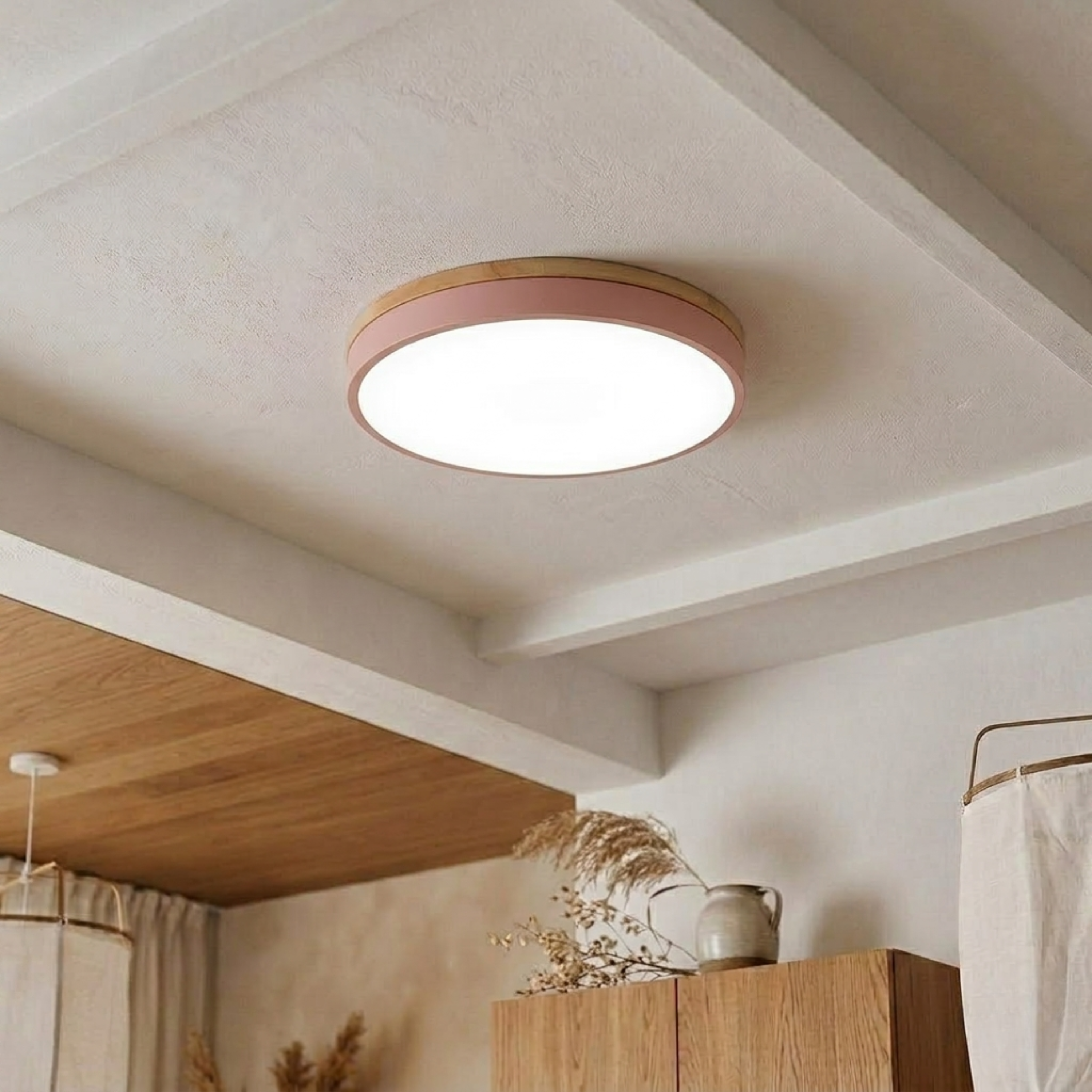 Round Wood Trim Flush Mount Ceiling Light