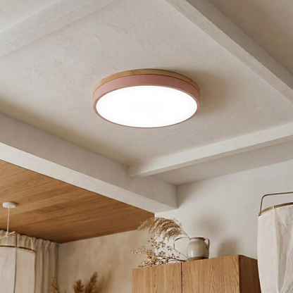 Round Wood Trim Flush Mount Ceiling Light