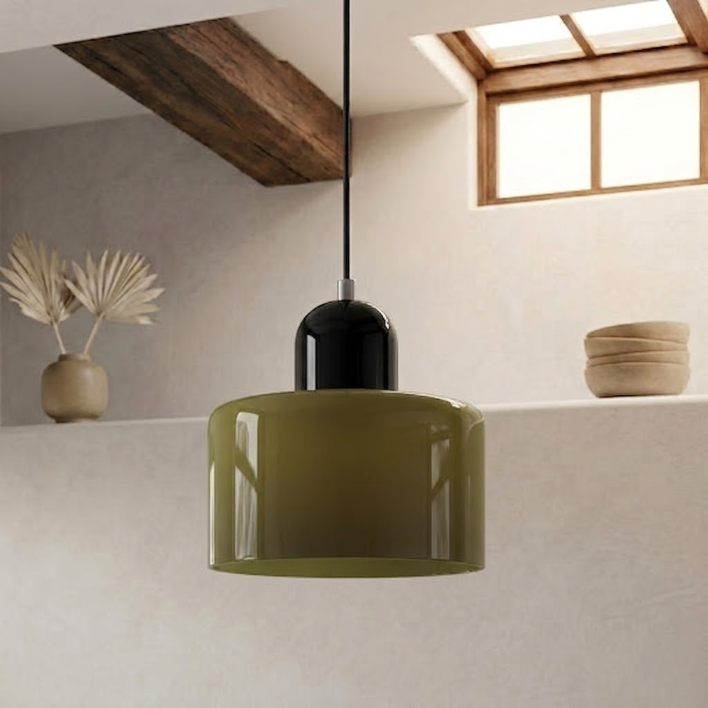 Glass Drum Pendant Light