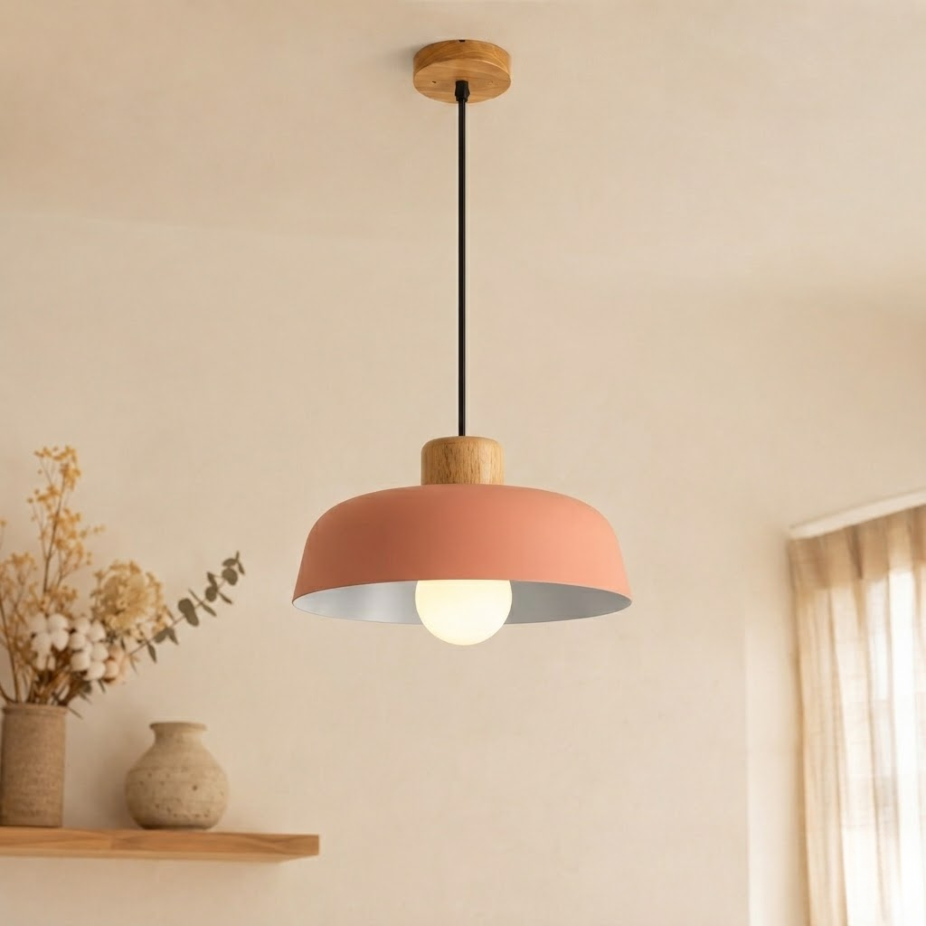 Grey Iron Wood Pendant Ceiling Light
