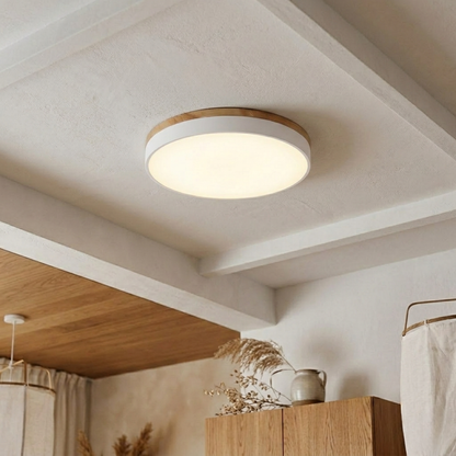 Round Wood Trim Flush Mount Ceiling Light
