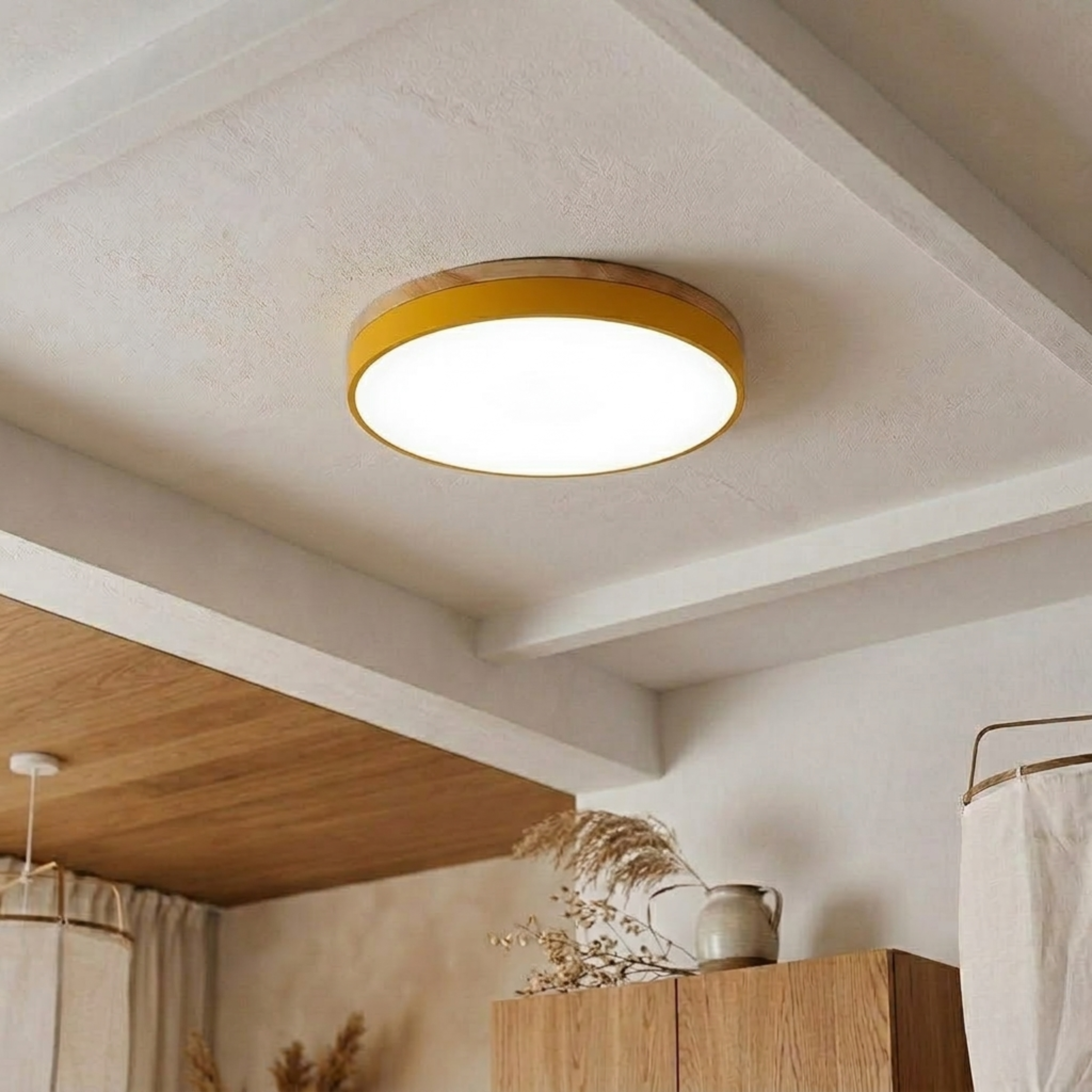 Round Wood Trim Flush Mount Ceiling Light