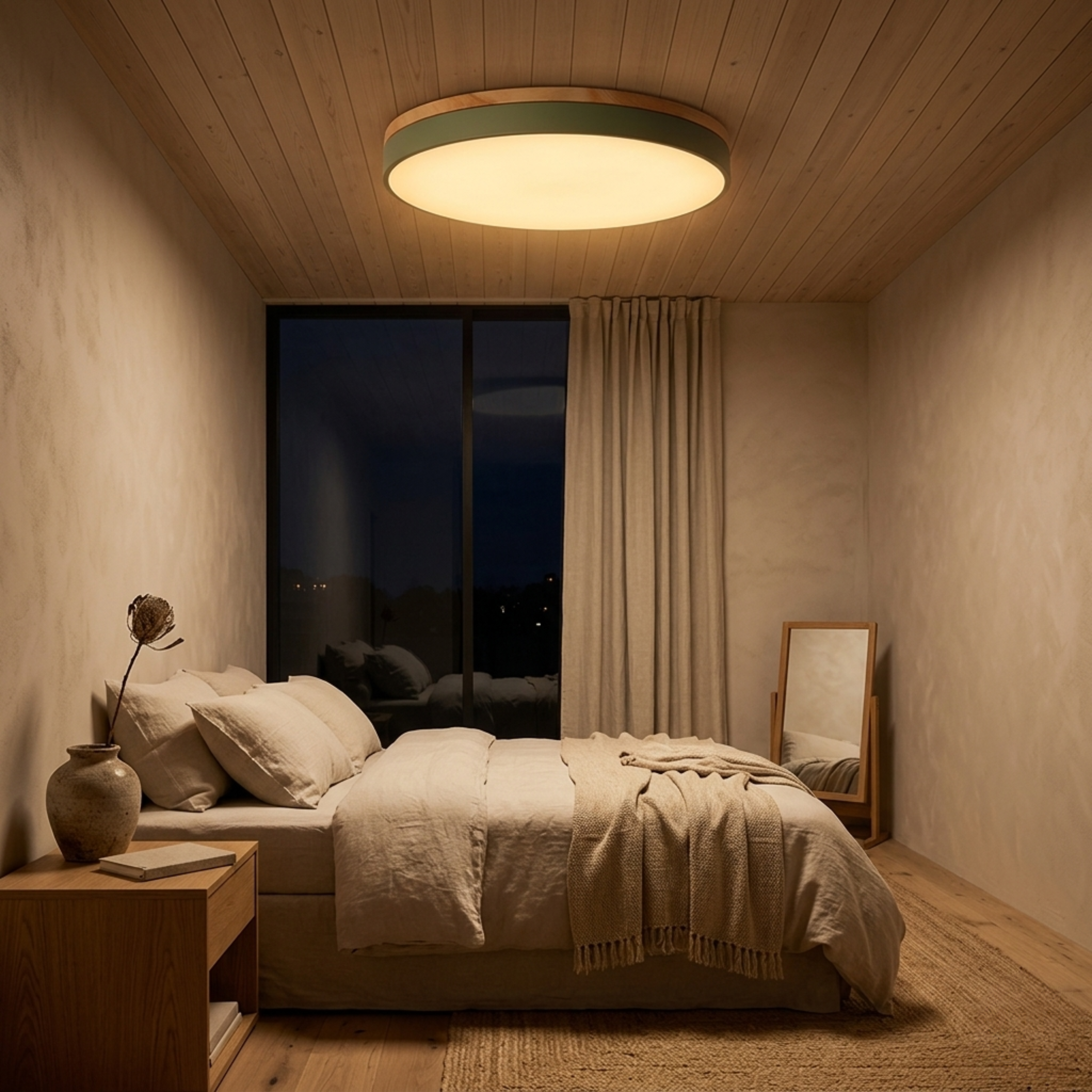 Round Wood Trim Flush Mount Ceiling Light
