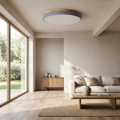 Round Wood Trim Flush Mount Ceiling Light