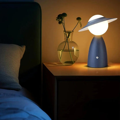Adjustable Touch Control Table Lamp With Wireless Charging And Person With Hat Design