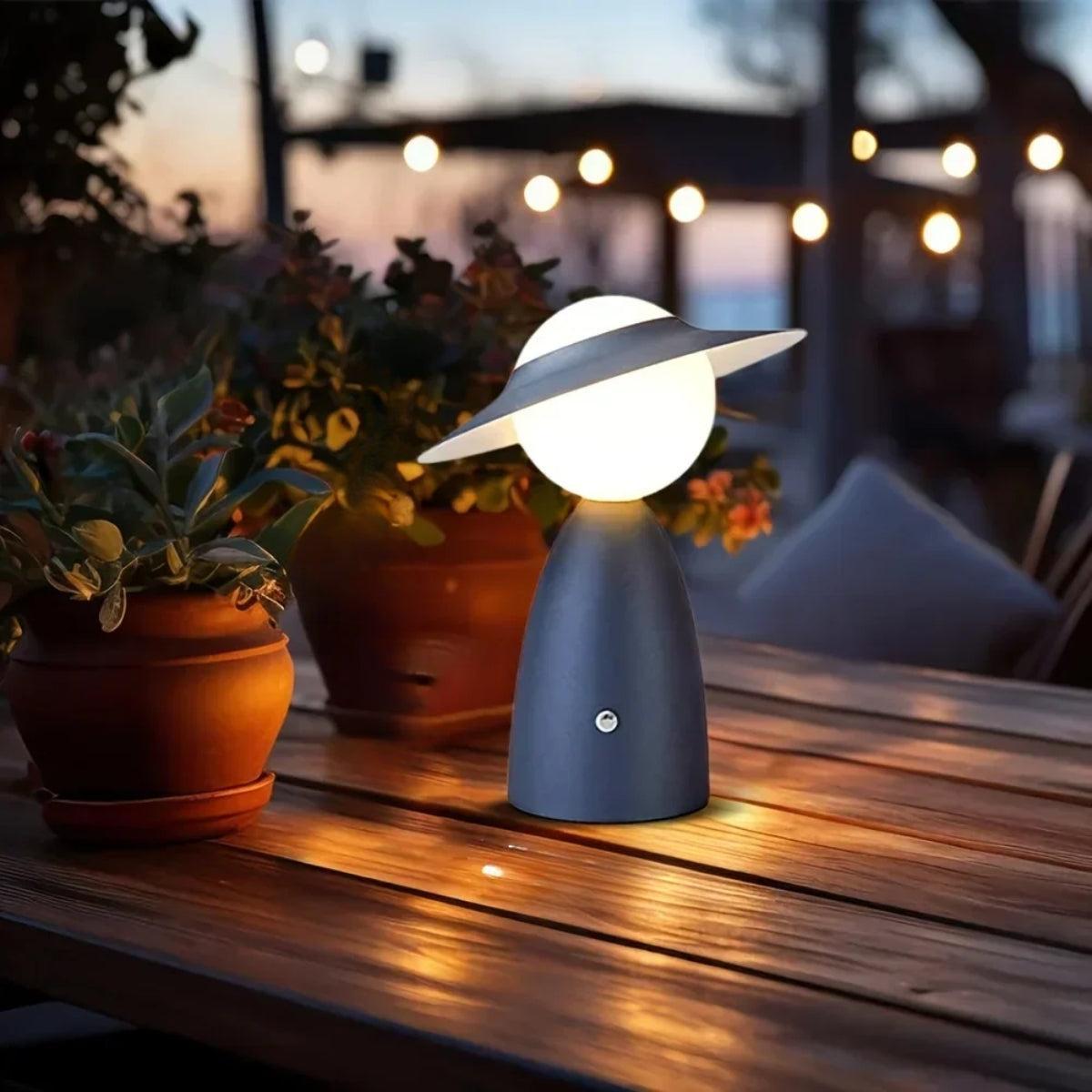 Adjustable Touch Control Table Lamp With Wireless Charging And Person With Hat Design