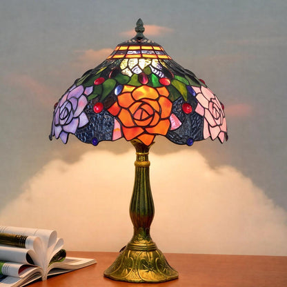 Antique Vintage Stained Glass Table Lamp