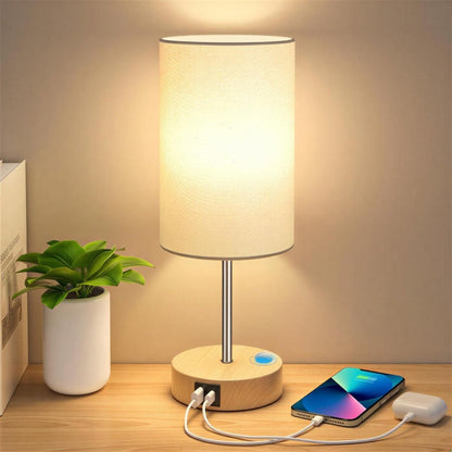 Bedside Table Lamp With Dimmable Lighting And Charging Ports
