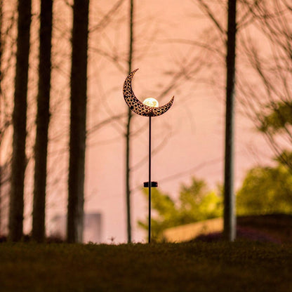 Decorative Moon Crescent Solar Pathway Light On Garden Stake