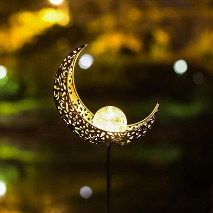 Decorative Moon Crescent Solar Pathway Light On Garden Stake