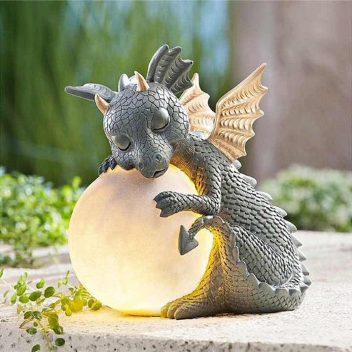 Dragon Garden Statue With Atmospheric Glowing Globe