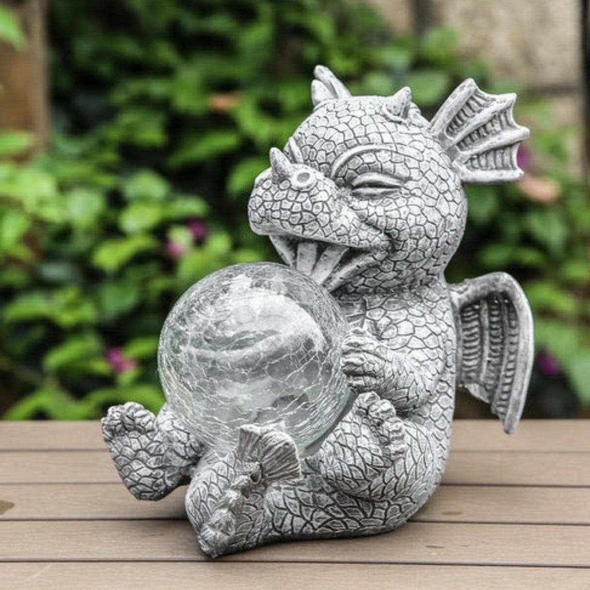 Dragon Garden Statue With Atmospheric Glowing Globe