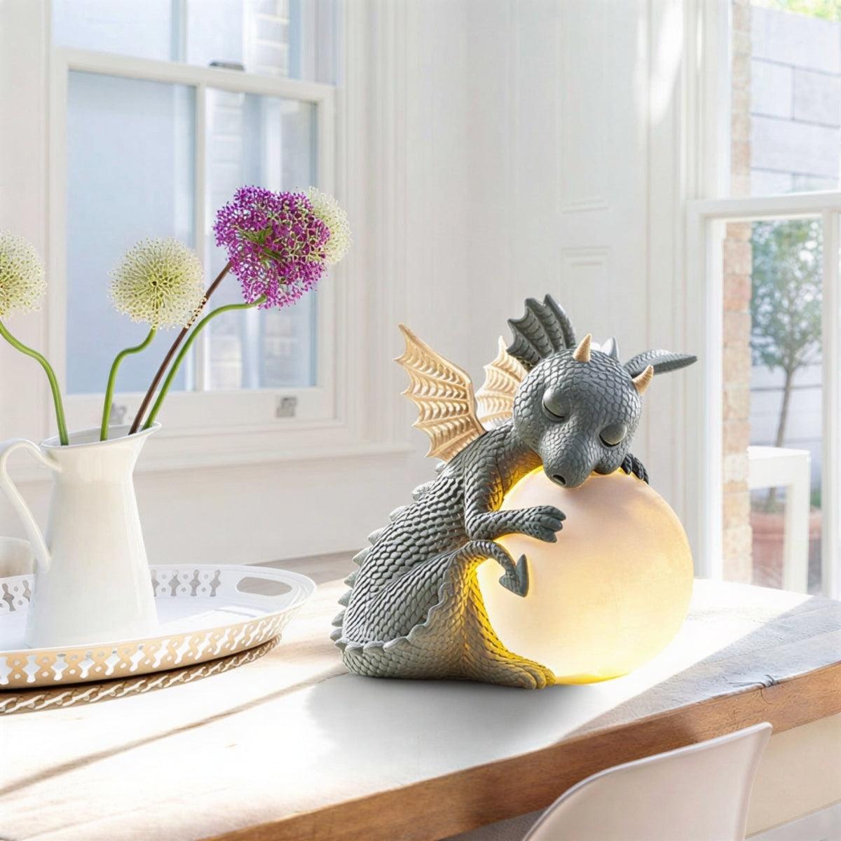 Dragon Garden Statue With Atmospheric Glowing Globe