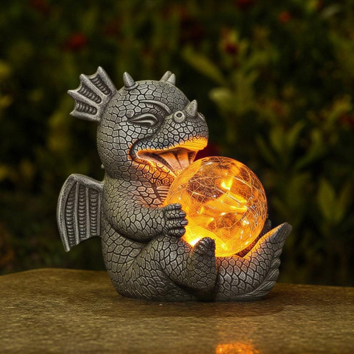 Dragon Garden Statue With Atmospheric Glowing Globe