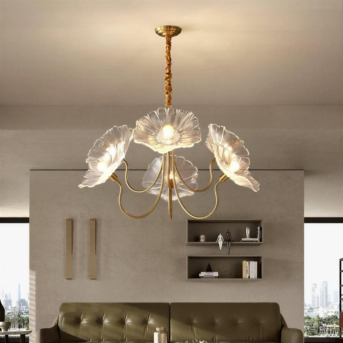 Lotus Leaf Glass Ceiling Light With Modern Shades