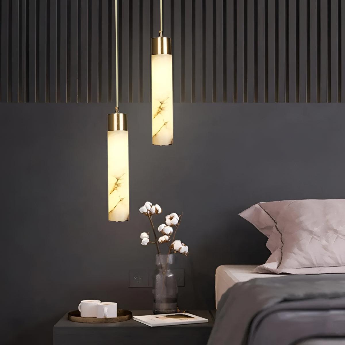 Modern Alabaster Hanging Pendant Light With Brass Base