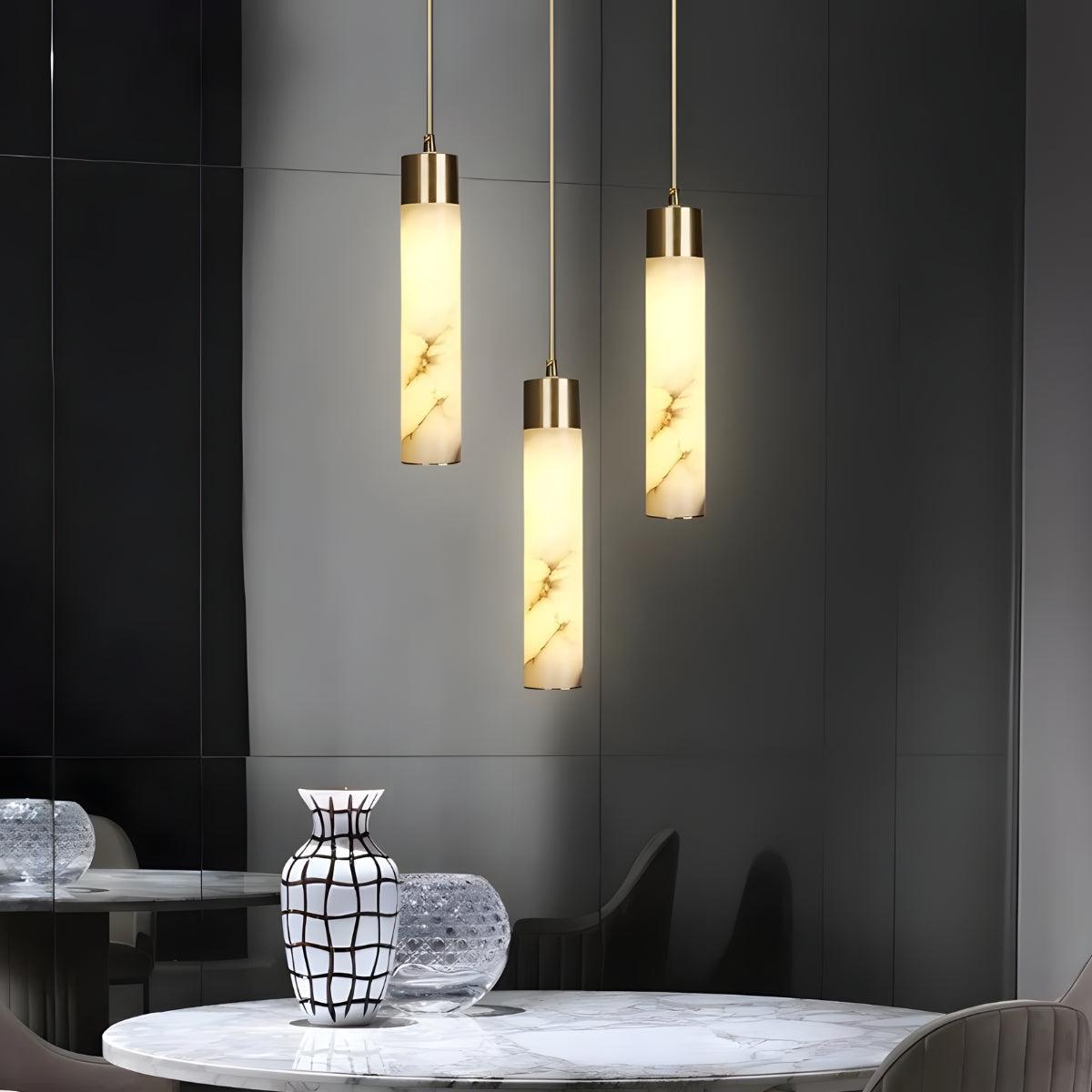 Modern Alabaster Hanging Pendant Light With Brass Base