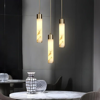 Modern Alabaster Hanging Pendant Light With Brass Base