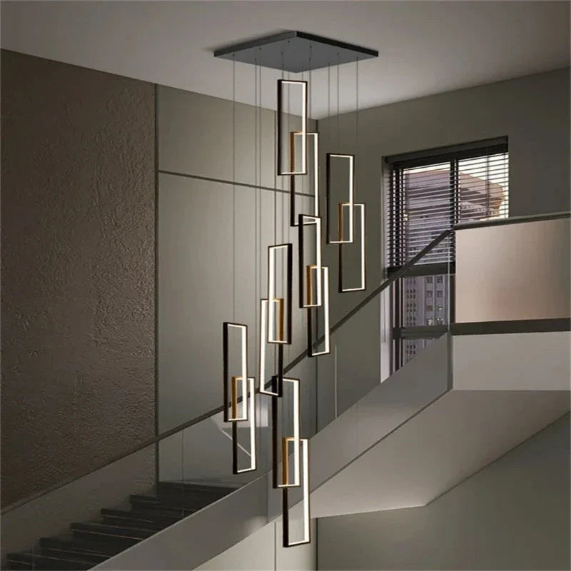 Modern Large Vertical Rectangle Chandelier For Staircase
