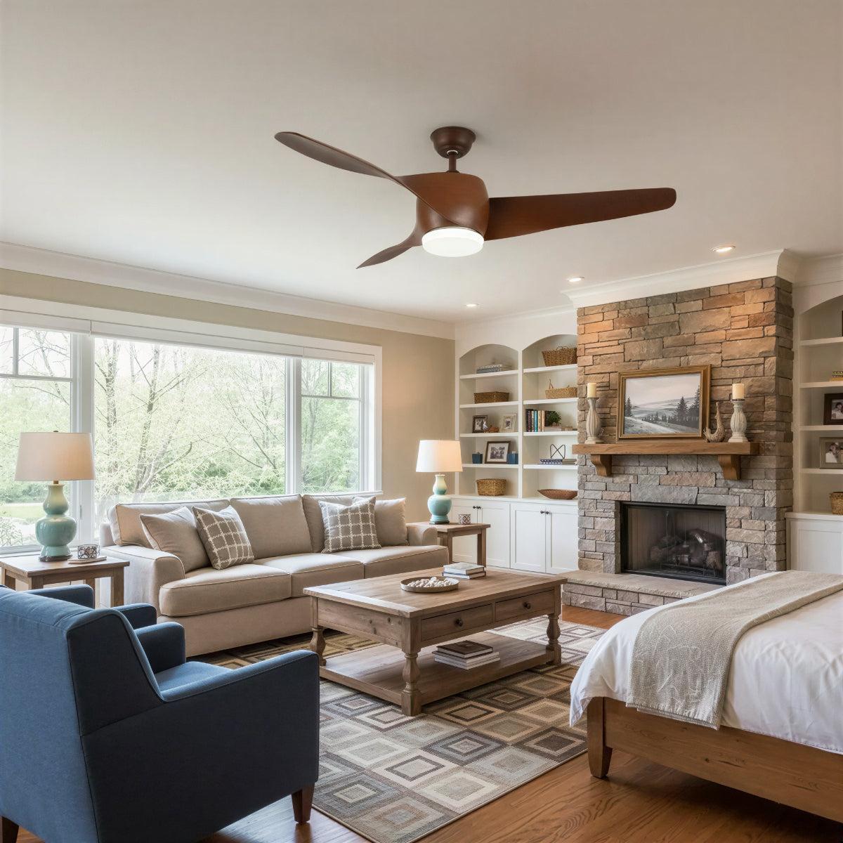 Modern Wooden Curved Ceiling Fan With Light