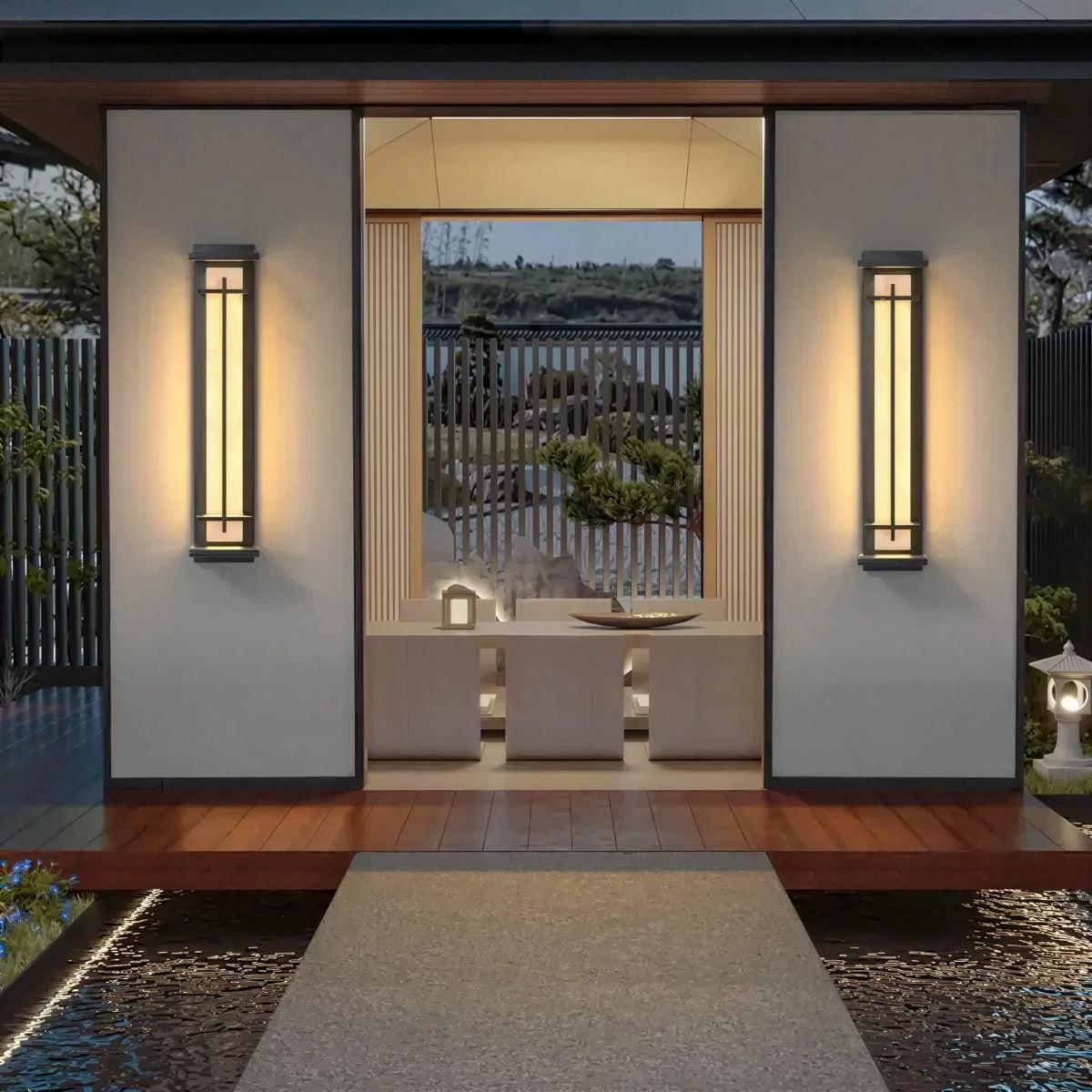 Outdoor Alabaster Wall Light With Vertical Cage Design