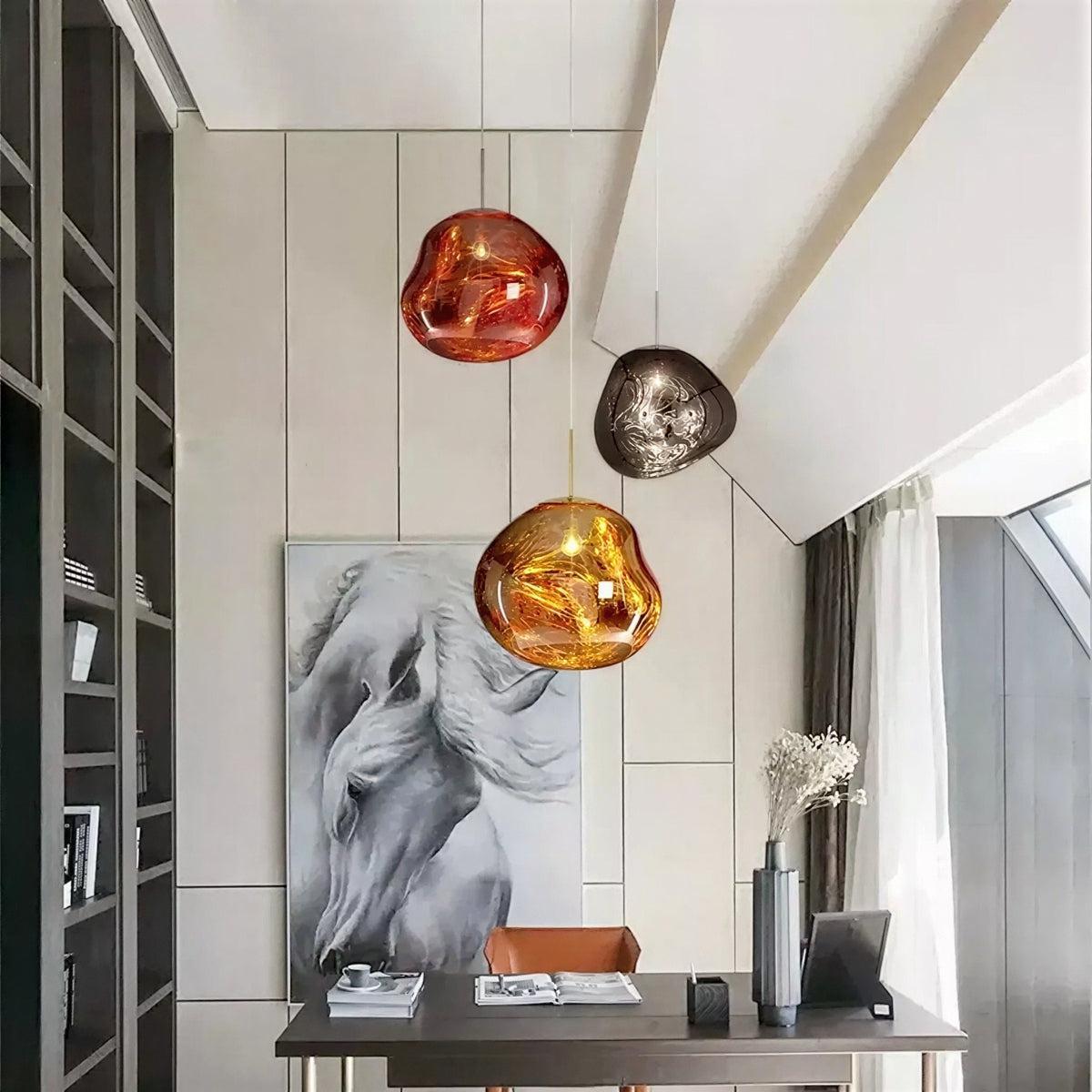 Pendant Light with Sculptural Molten Glass Styled Shade