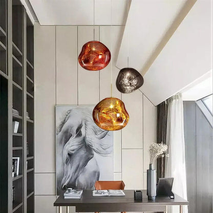 Pendant Light with Sculptural Molten Glass Styled Shade
