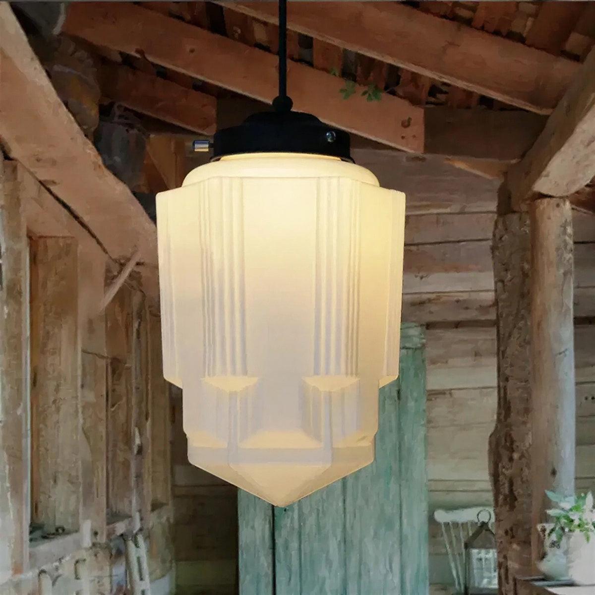Stylish Ceiling Pendant Light With Geometric Frosted Shade