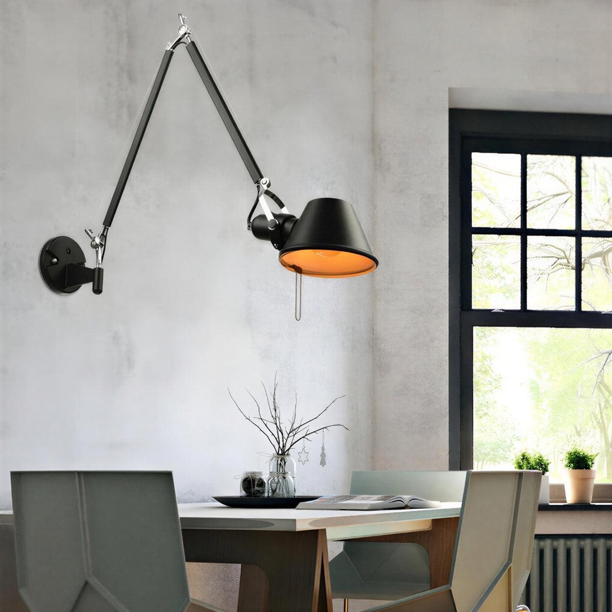 Swing Arm Sconce Wall Light With Long Adjustable Swiveling Arm