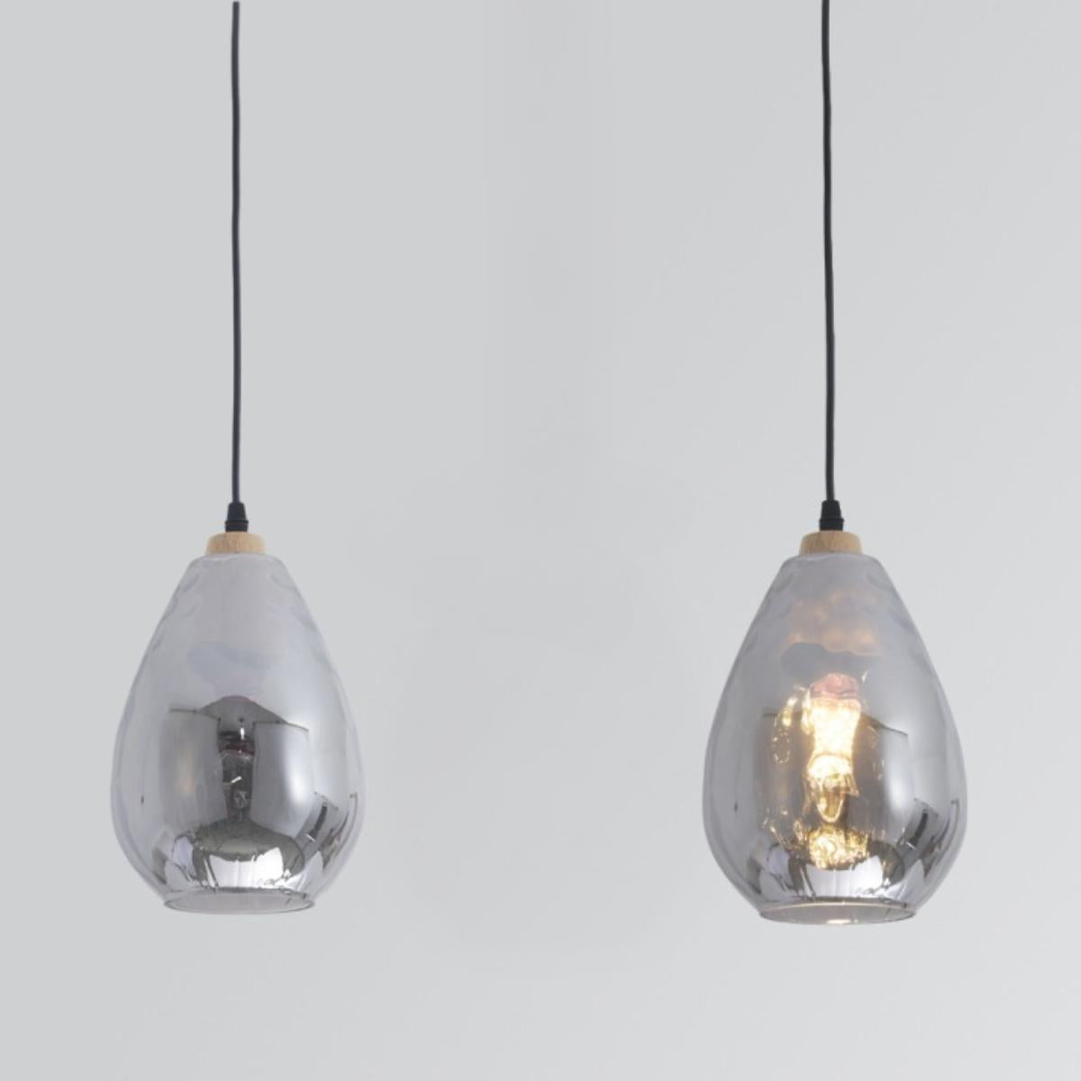 Wood Glass Teardrop Pendant Ceiling Light