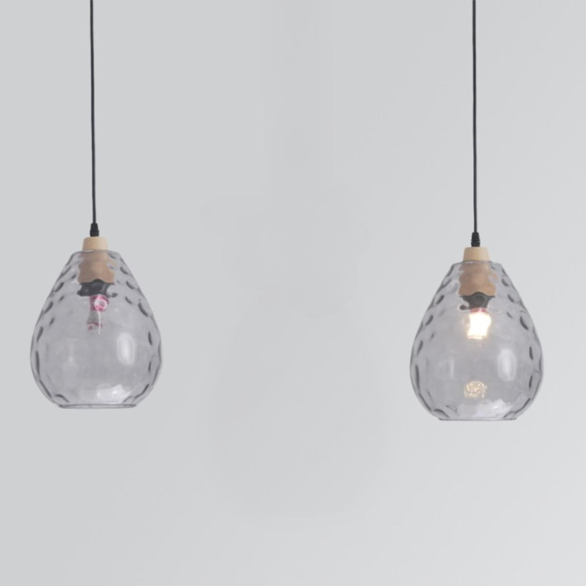 Wood Glass Teardrop Pendant Ceiling Light