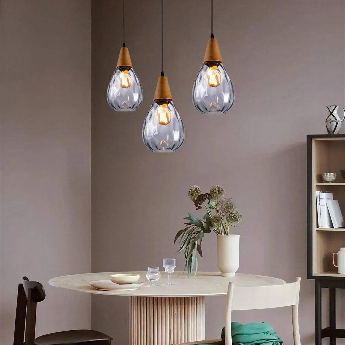 Wood Glass Teardrop Pendant Ceiling Light