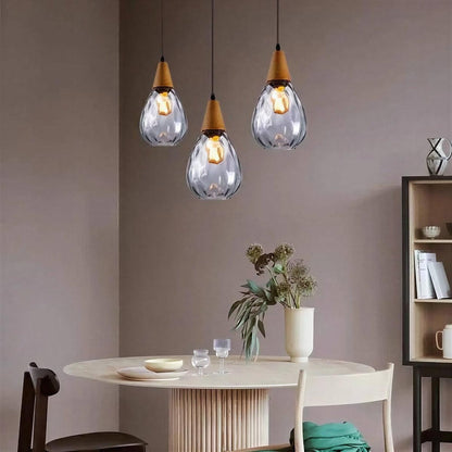 Wood Glass Teardrop Pendant Ceiling Light