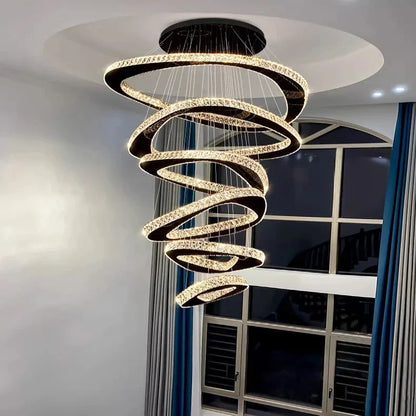 Twisted Ring Led Light Chandelier for High Ceiling