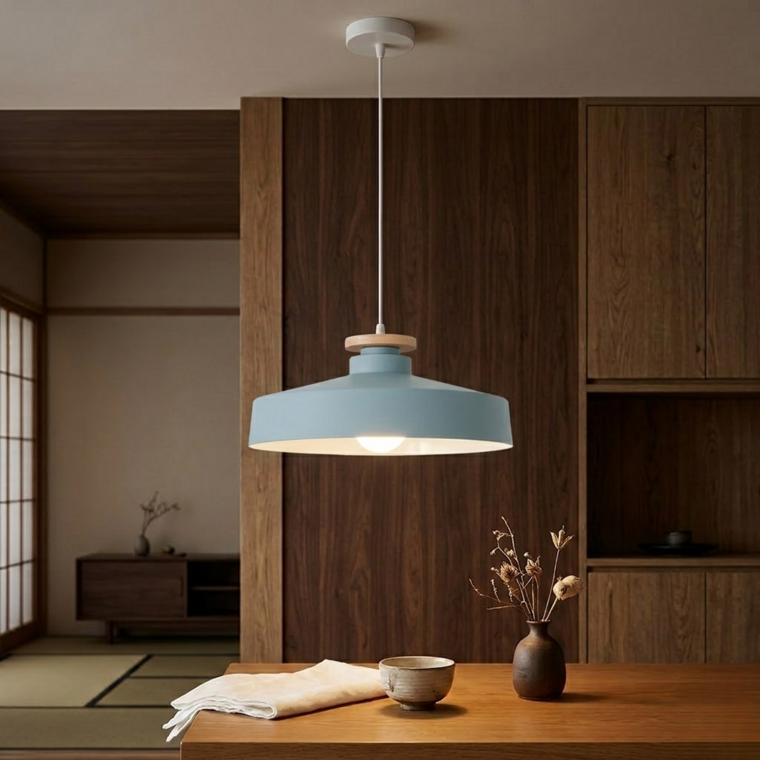 Scandinavian Wooden Pendant Light Natural Wood Ceiling Lamp for Living Room and Kitchen