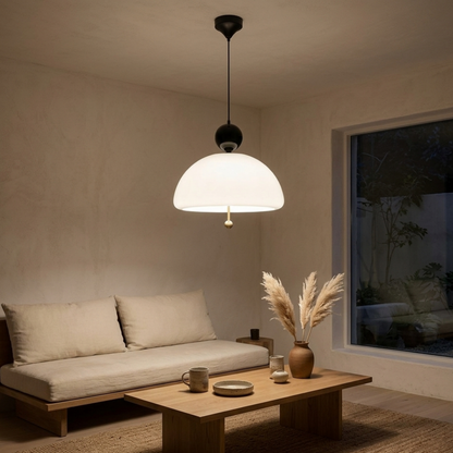 Chrome Beige Glass Dome Pendant Ceiling Light