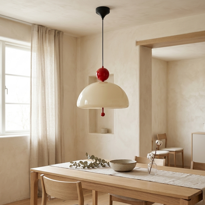 Chrome Beige Glass Dome Pendant Ceiling Light