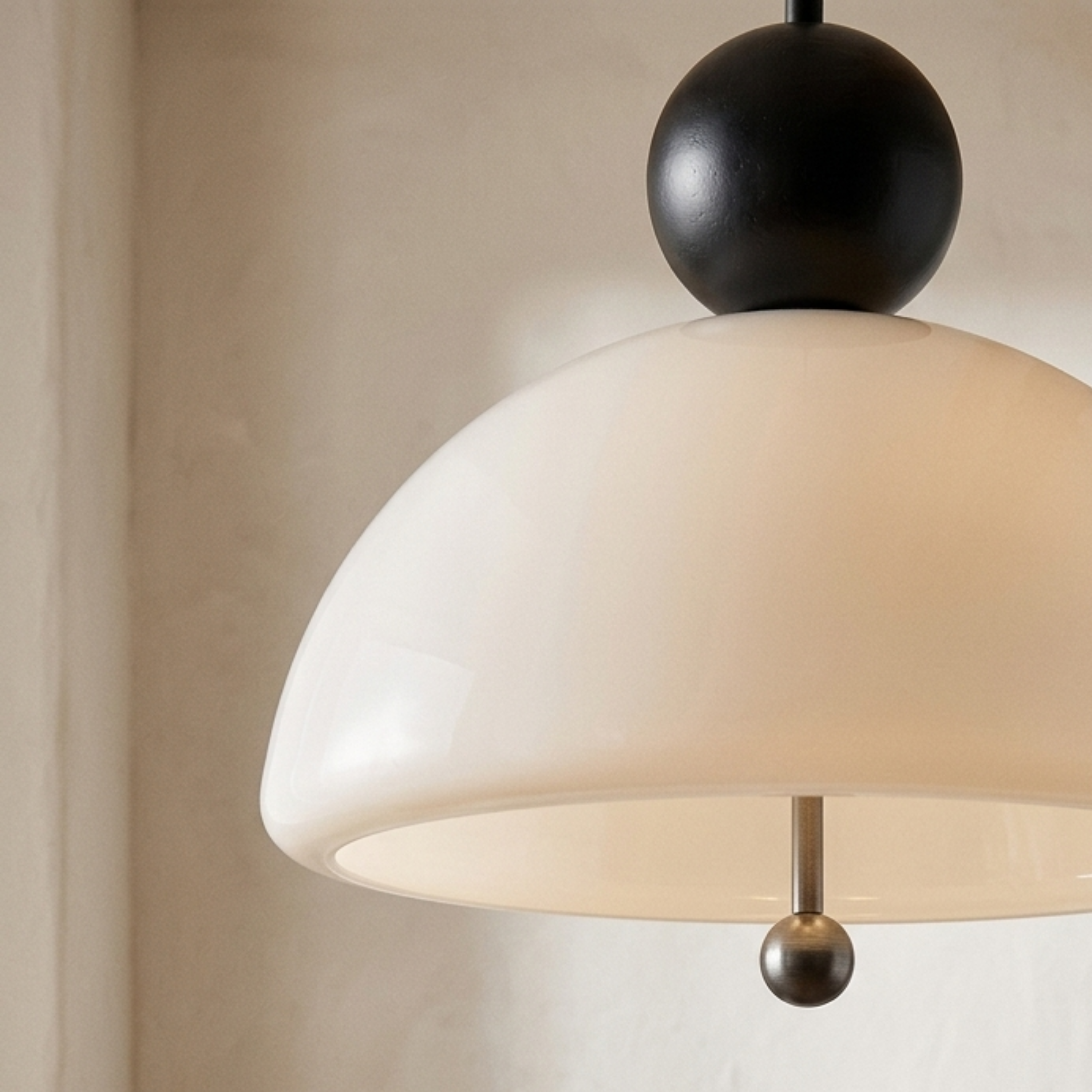 Chrome Beige Glass Dome Pendant Ceiling Light