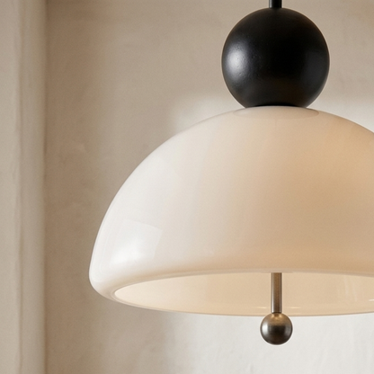 Chrome Beige Glass Dome Pendant Ceiling Light