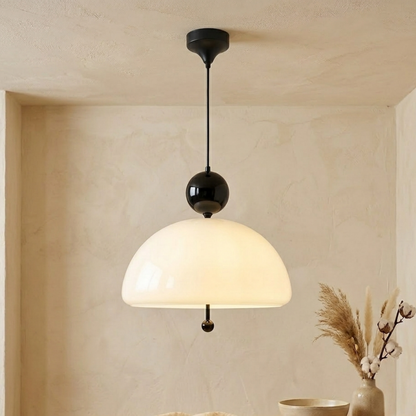 Chrome Beige Glass Dome Pendant Ceiling Light