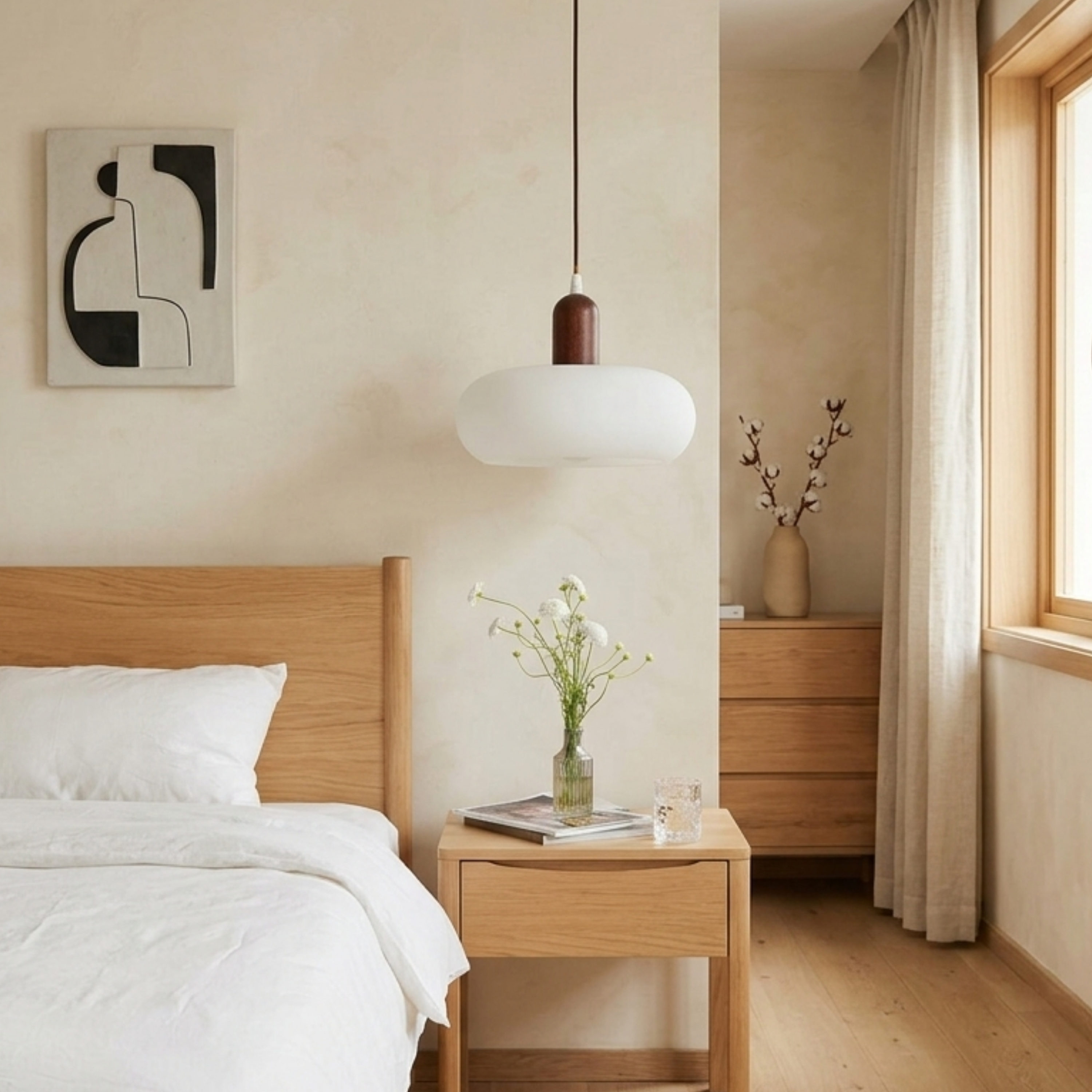 Walnut Wood Oval LED Pendant Ceiling Light
