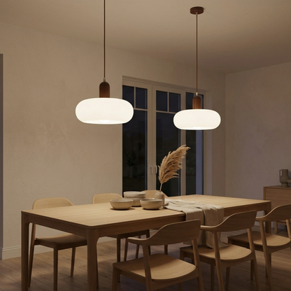Walnut Wood Oval LED Pendant Ceiling Light