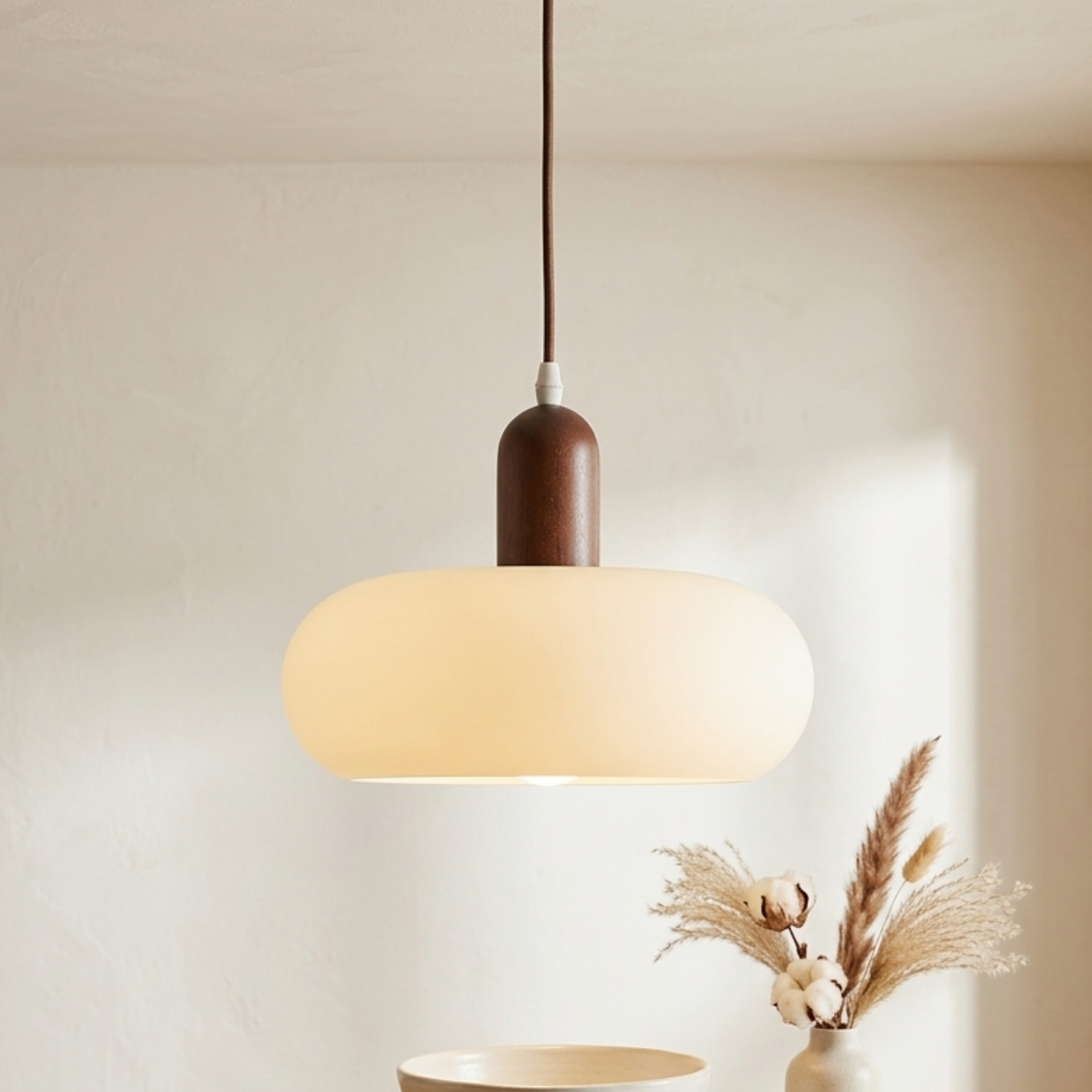 Walnut Wood Oval LED Pendant Ceiling Light
